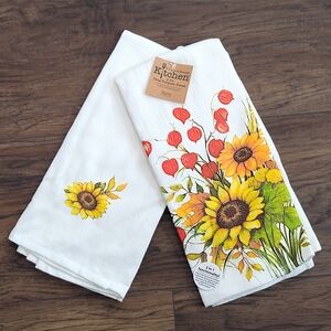 Chinese Lantern Sunflower Kitchen Towels Set Of 2 Dual Function Terrycloth